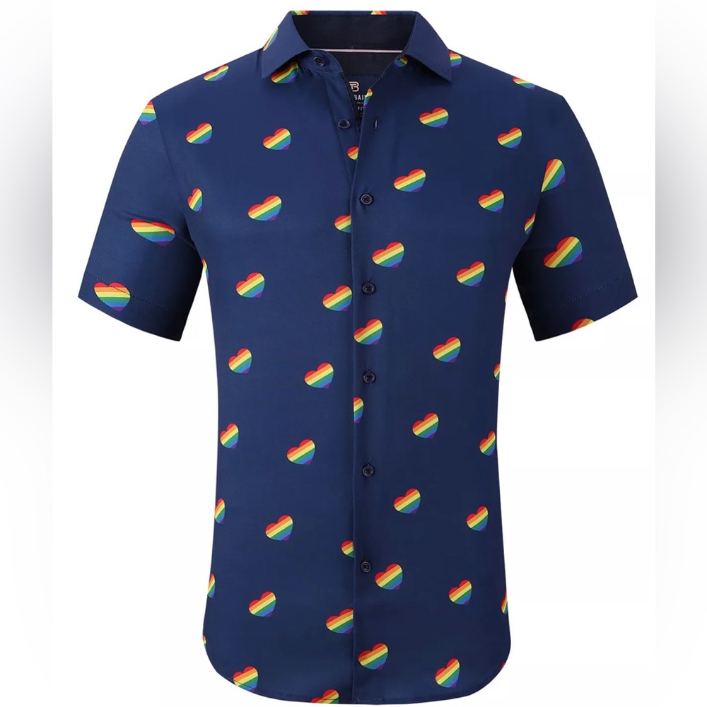 TOM BAINE Men's Slim Fit Pride Performance Novelty Button Down Dress Shirt